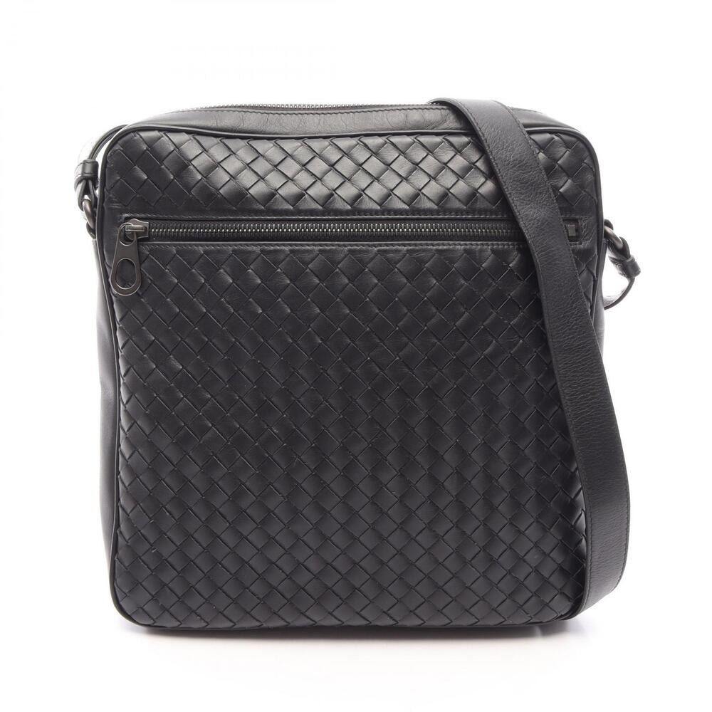 Bottega Veneta Intrecciato Shoulder Bag Leather Black